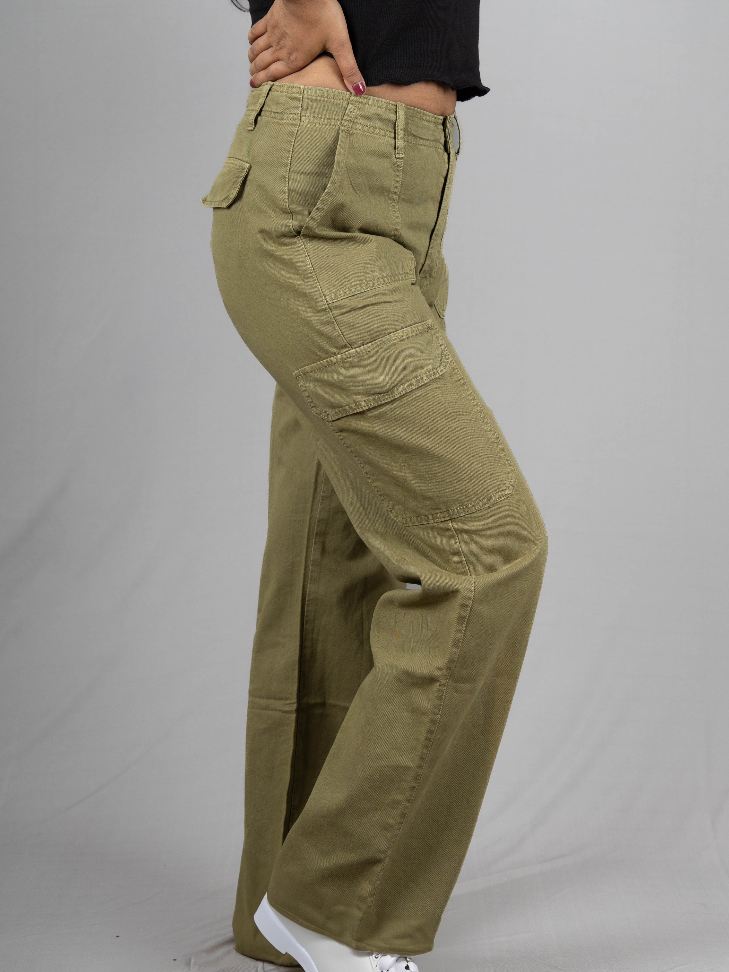 Shop Comfortable Twill Olive Green Cargo Pants Online In India